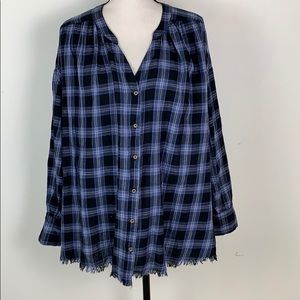 ⭐️UMGEE Plaid Raw Hem Button Front oversized Top